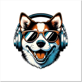 Danish-Swedish Farmdog Smiling DJ with Headphones and Sunglasses Posters and Art